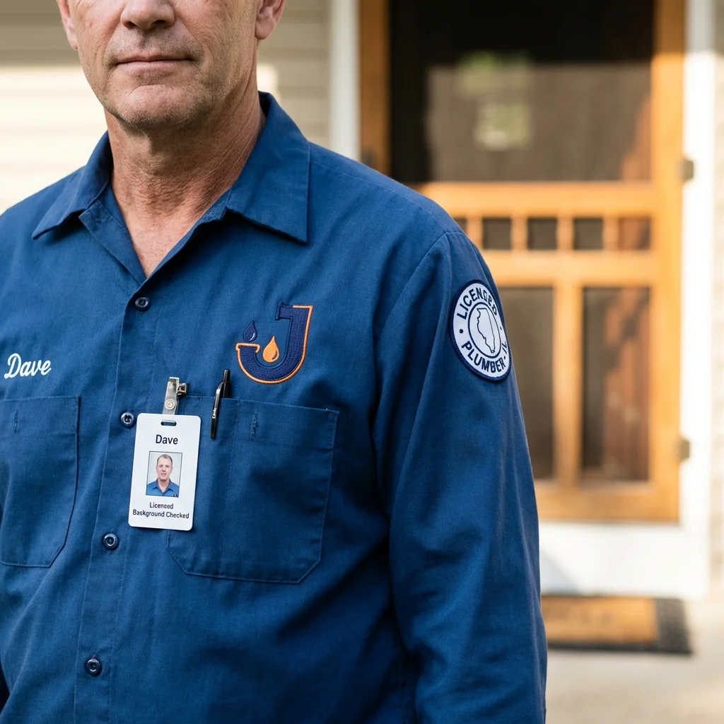 Licensed plumber showing ID badge in Yellow Springs, OH