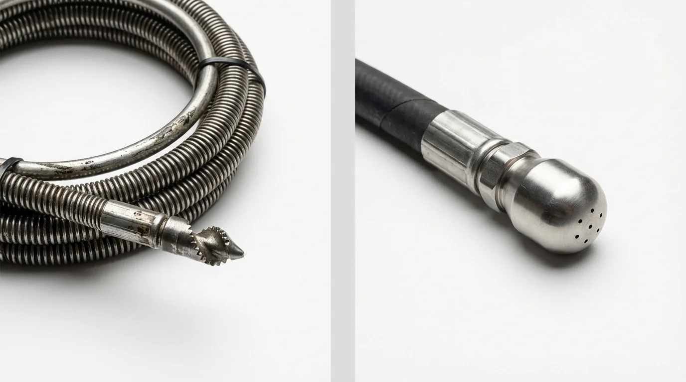 Drain snake cable and hydro jetting nozzle used for drain cleaning in Yellow Springs, OH