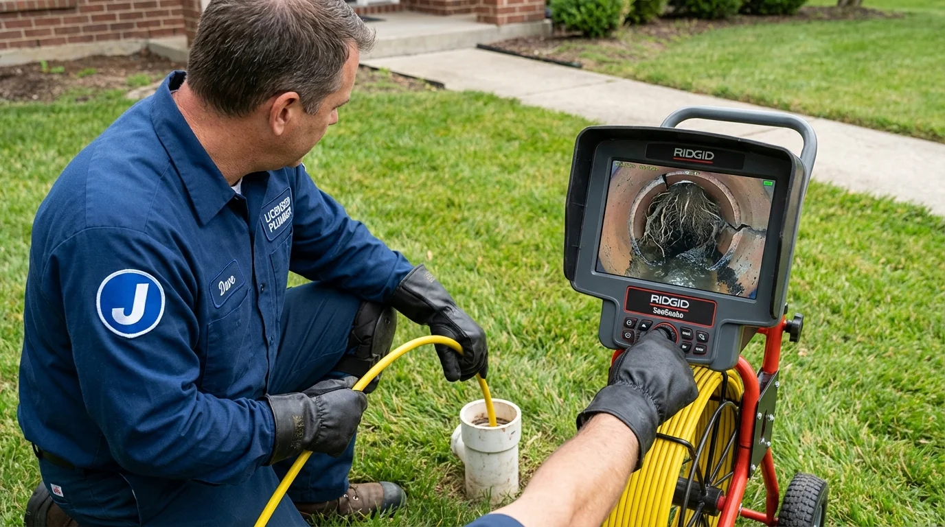 Sewer camera inspection being performed by Johns Plumbing LLC in Yellow Springs