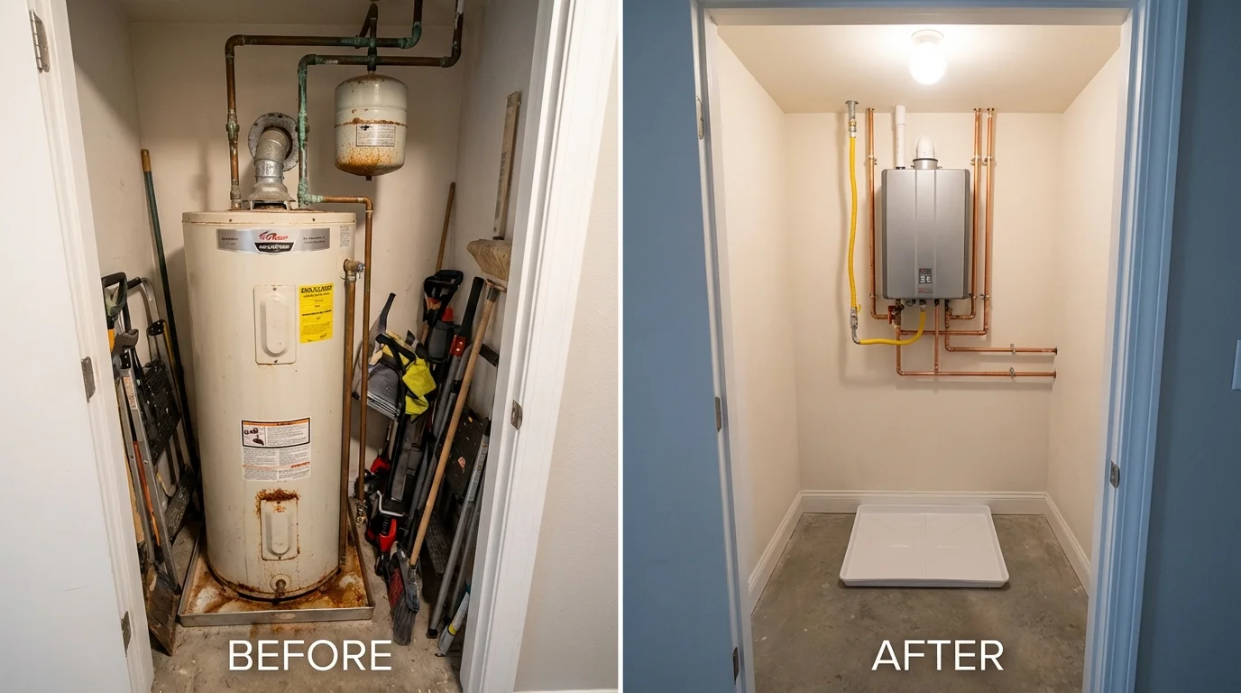 Tank water heater versus wall-mounted tankless unit comparison for Yellow Springs, OH homeowners